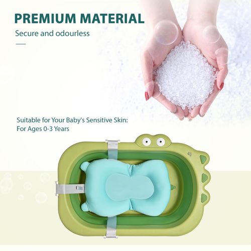 Foldable Baby Bath Tub with Cushioned Comfort for Toddlers - Green HOMCOM