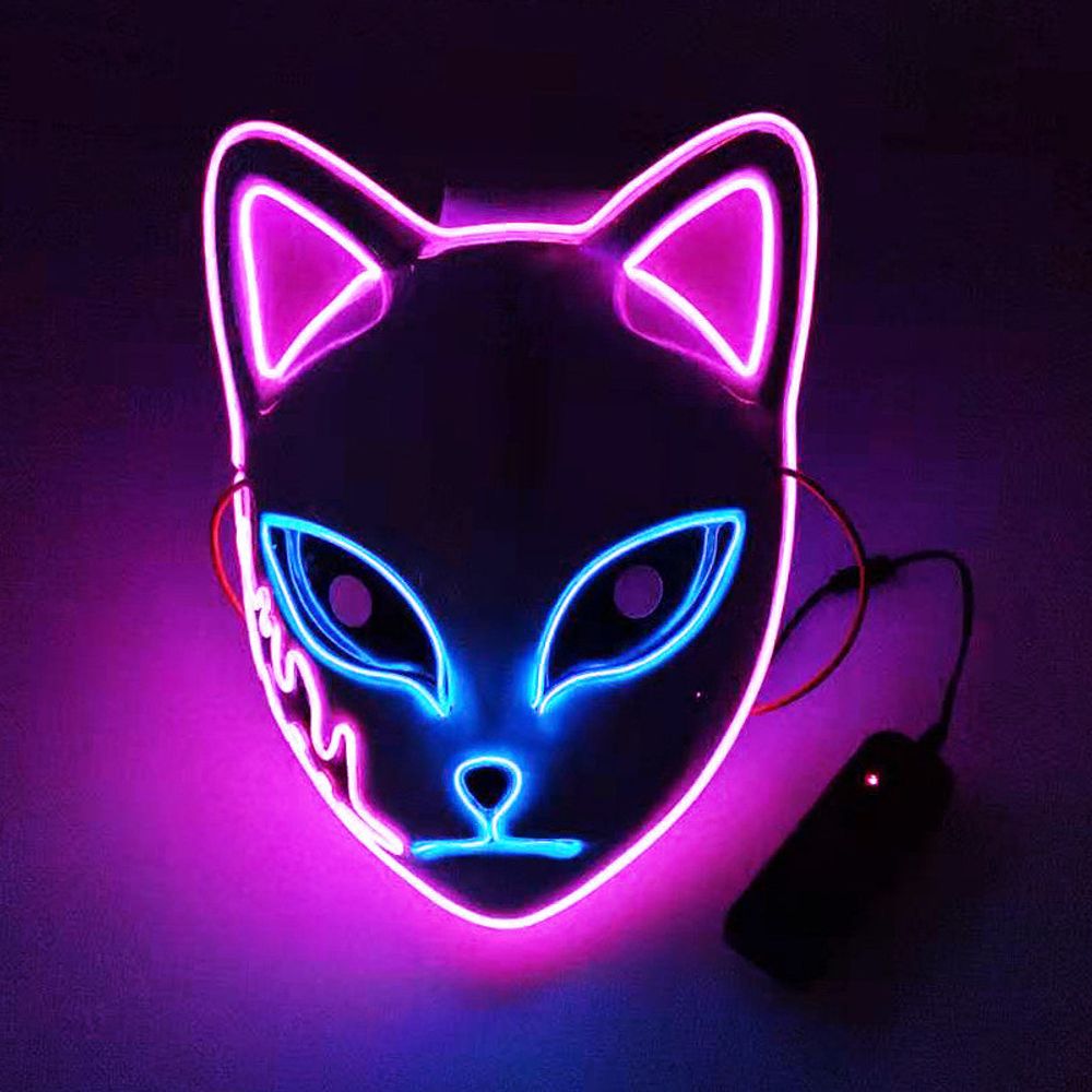 Vibrant LED Demon Slayer Mask - Ultimate Neon Cosplay for Halloween Parties!