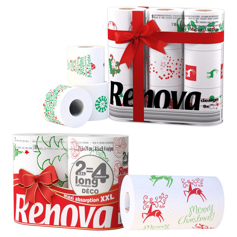 Festive Luxury: Renova 9 Rolls Christmas Toilet & 2 Kitchen Rolls Set