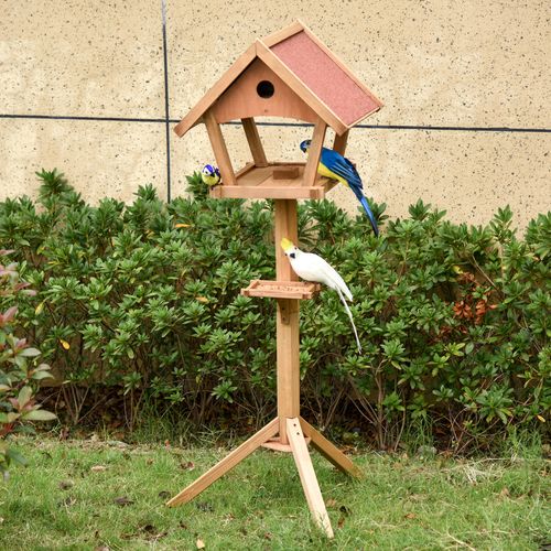 Classic Wooden Bird Feeder Stand - Weather Resistant Garden Essential